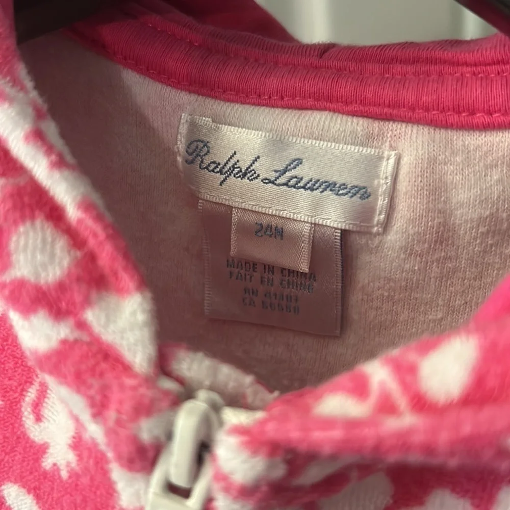Ralph Lauren Baby Pink Floral Hooded Terry Swim Cover Up Sz 24 months